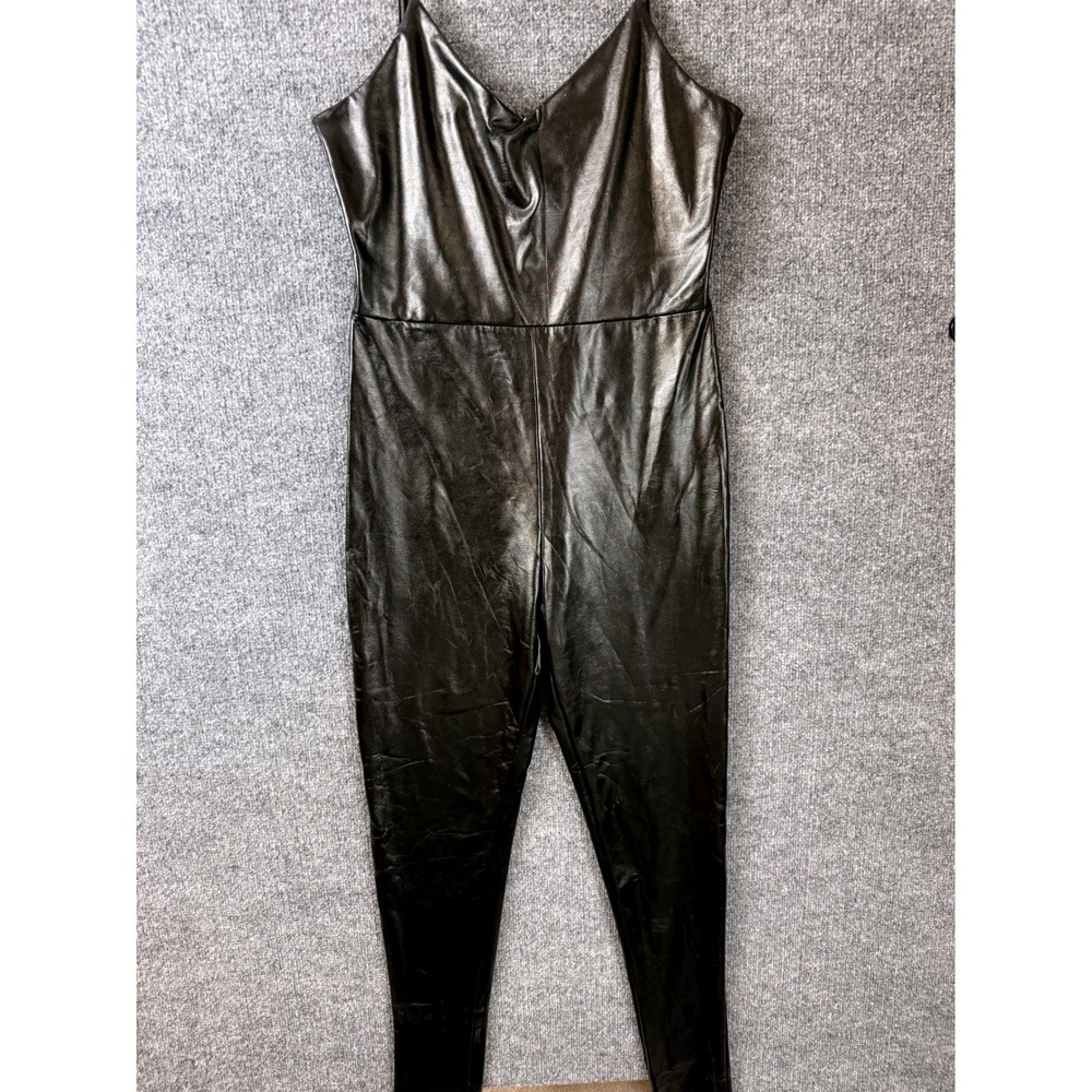 Black Faux Leather Jumpsuit Halloween Costume Catwoman Black Widow Vampire Cat
